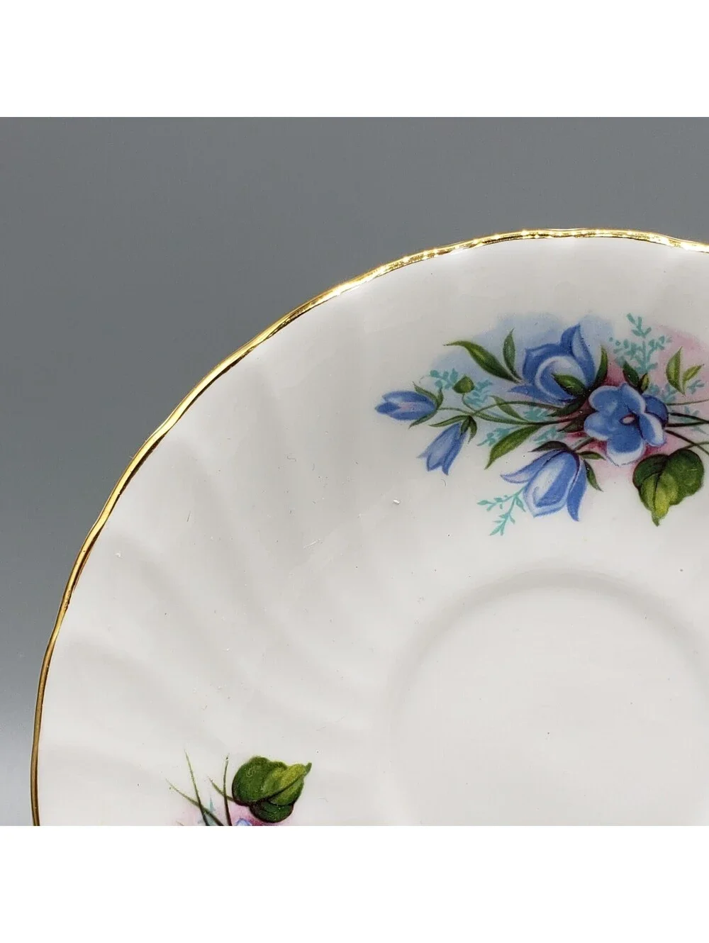 Royal Kendall Teacup & Saucer Blue Flowers Floral Fine Bone China England Gold
